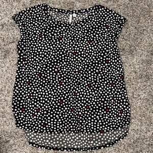 Elle Black Polka Dot Cap Sleeve Top with White and Pink Dots